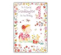 Paper Rose Special Granddaughter 1st Birthday Card - Age 1 - Baby Girl and Teddy Bear with Foil Details - Eco-Friendly and Recyclable
