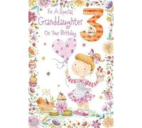 Paper Rose Special Granddaughter 3rd Birthday Card - Age 3 - Girl with Cupcakes and Balloon with Foil Details - Eco-Friendly and Recyclable