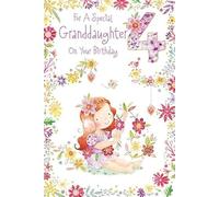 Paper Rose Special Granddaughter 4th Birthday Card - Age 4 - Girl Making Flower Chain with Foil Details - Eco-Friendly and Recyclable