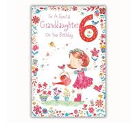 Paper Rose Special Granddaughter 6th Birthday Card - Age 6 - Little Girl Watering Flowers with Foil Details - Eco-Friendly and Recyclable