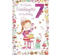 Paper Rose Special Granddaughter 7th Birthday Card - Age 7 - Little Girl Icing a Cake with Foil Details - Eco-Friendly and Recyclable