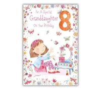 Paper Rose Special Granddaughter 8th Birthday Card - Age 8 - Butterflies, Flowers and Nail Polish with Foil Details - Eco-Friendly and Recyclable