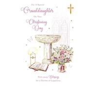 Paper Rose Special Granddaughter Christening Congratulations Card - Bible, Flowers and Font with Foil Details - Eco-Friendly and Recyclable