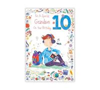 Paper Rose Special Grandson 10th Birthday Card - Age 10 - Boy Drawing in Sketchbook - Eco-Friendly and Recyclable