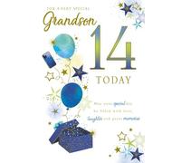 Paper Rose Special Grandson 14th Birthday Card - Age 14 - Phone & Balloons with Foil Details - Eco-Friendly and Recyclable