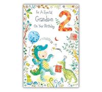 Paper Rose Special Grandson 2nd Birthday Card - Happy Birthday Card Age 2 with Dinosaur Birthday Party Design and a Foil Finish - Birthday Card for Children