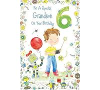 Paper Rose Special Grandson 6th Birthday Card - Age 6 - Robots and Balloons with Foil Details - Eco-Friendly and Recyclable