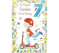 Paper Rose Special Grandson 7th Birthday Card - Age 7 - Boy on Scooter with Foil Details - Eco-Friendly and Recyclable