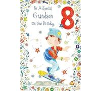 Paper Rose Special Grandson 8th Birthday Card - Age 8 - Boy on Skateboard with Foil Details - Eco-Friendly and Recyclable