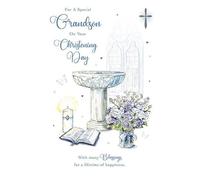 Paper Rose Special Grandson Christening Congratulations Card - Bible, Flowers and Font with Foil Details - Eco-Friendly and Recyclable