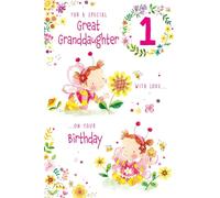 Paper Rose Special Great Granddaughter 1st Birthday Card - Age 1 - Cute Bumblebee & Flowers Design with Foil Details - Eco-Friendly and Recyclable