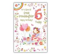 Paper Rose Special Great Granddaughter 6th Birthday Card - Cute Fairy and Flower Design - Happy 6th Birthday Card for Girls - Foil Finish