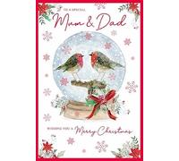 Paper Rose Special Mum and Dad Christmas Card - Robins in a Snowglobe with Flitter Finish - Eco-Friendly and Recyclable