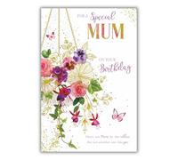 Paper Rose 'Special Mum' Birthday Card - Floral Hanging Basket & Butterflies with Gold Foil - Eco-Friendly & Recyclable