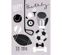 Paper Rose Sports Birthday Card for Men, Embossed and Foil Finish, Football Rugby Golf Boxing Design with 'Have a Great Day' Message