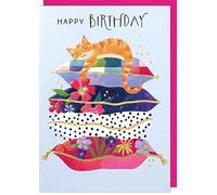 Paper Rose - Stunning Happy Birthday Card, Lovely Cat on Cushions Design, from the Dottie Garden Range by Georgia Breeze. Birthday Card for Her