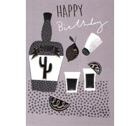 Paper Rose Tequila Birthday Card, Modern Cocktail Design with Metallic Foil and Embossed Finish, Printed Message Inside, Adult Party Theme