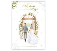 Paper Rose Wedding Day Card for Wonderful Nephew and Wife - Elegant Bride and Groom with Floral Rose Arch Design - Wedding Congratulations Card for a Special Couple - Foil Finish