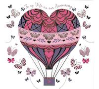 Paper Rose Wife Anniversary Card, Heart Balloon Design, Butterfly Theme, with Matching Envelope