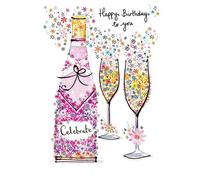 Paper Rose Wine Birthday Card Fun Illustrated Daisy Patch Design