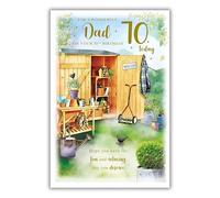 Paper Rose Wonderful Dad 70th Birthday Card - Artistic Garden Shed Design - Age 70 Happy Birthday Card for Him - Foil Finish
