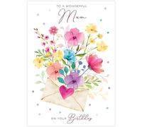 Paper Rose Wonderful Mum Female Birthday Card for Women - Floral Envelope and Pink Heart with Multi-coloured Foil Detail - Eco-Friendly & Recyclable