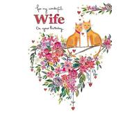 Paper Rose Wonderful Wife Birthday Card - Cute Cat Couple on Floral Tree Branch with Foil Finish - Eco-Friendly and Recyclable