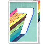 Paper Salad - Children's Kids 7th Birthday Card - Fun Bright Colourful - Age 7 Card - For Son Daughter - Cool Retro Neon Stripe - Textured Foiled Design - Sold by Brainbox Candy