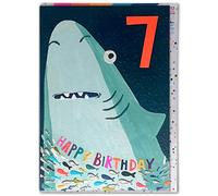 Paper Salad - Cute Happy Age 7th Boys Birthday Card - 'Shark' - Perfect For Animal Mad Seven Year Old Friend Best Mate Son Nephew Grandson - Sold By Brainbox Candy