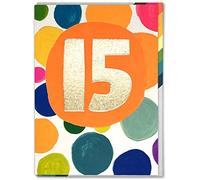 Paper Salad - Fun Bright Colourful Cards - 15th Birthday - Age 15 Card - For Older Children Kids - Son Daughter Friend - Lovely Textured Foil Design - Cute Neon Spots - Sold by Brainbox Candy