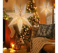 Paper Star Lantern Lights Light Up Christmas Hanging Origami Stars Lampshade Ornament Durable Led Decoration Foldable Paper Lamp Shade Merry Christmas Tree Sign Gifts Home Indoor Decor for Ceiling