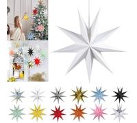 Paper Star Lanterns Christmas Decorations Stars Paper Lampshades Christmas Tree Hanging Decoration Xmas Crafts Vintage Baubles Coloured Star Gifts for Ceiling Window Home Party 30CM White