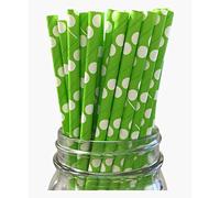 Paper Straws 30 pcs Pack Green with White Polka Dots Biodegradable Drinking, Birthday, Party, Christmas, Xmas, Cafe, Restaurant, Wedding Straw in Bulk