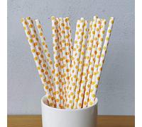 Paper Straws (Pack of 50) White with Orange Polka Dots Biodegradable Thick 8mm Straws for Smoothies, Milkshakes, Juice, Birthday, Party, Cafe, Restaurant, Wedding Straw in Bulk