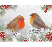 Paper Themes 10 pack of Luxury Large Christmas Cards with Envelopes (Robins and Berries)