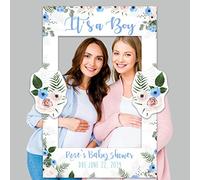 Paper Themes Large Personalised Baby Shower Selfie Frame Deluxe - Blue Painted Flowers Baby Shower Selfie Frame