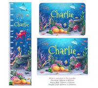 Paper Themes Personalised Kids Bundle Pack with Height Chart, Messy Mat and Placemat (Under The Sea)