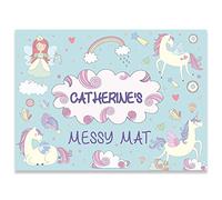Paper Themes Personalised Messy Mat Plastic Table Cloth Wipe Clean Protect your table and floor from spills and accidents ((XL) 150 x 110 cm, Unicorn Dreams)
