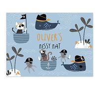 Paper Themes Personalised Messy Mat Plastic Table Cloth Wipe Clean Protect your table and floor from spills and accidents ((M) 75 x 55 cm, Pirate Cat and Monkey)