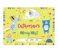 Paper Themes Personalised Messy Mat Plastic Table Cloth Wipe Clean Protect your table and floor from spills and accidents ((L) 110 x 75 cm, Unicorn and Bear)