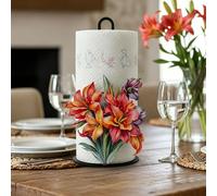 Paper Towel Holder Countertop,Freestanding Paper Towel Roll Holder with Weighted Base & 2D Flower Pattern,Premium Iron Kitchen Roll Dispenser Napkin Organizer for Home Restaurant Cafe Hotel (Pink)
