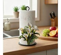 Paper Towel Holder Countertop,Freestanding Paper Towel Roll Holder with Weighted Base & 2D Flower Pattern,Premium Iron Kitchen Roll Dispenser Napkin Organizer for Home Restaurant Cafe Hotel (White)