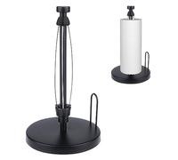 Paper Towel Holder Countertop with Ratchet System, Kitchen Paper Towels Holder Stand Black One-Handed Tear Stainless Steel Bathroom Paper Towel Holder Counter with Weighted Base (Round Balck)