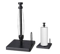 Paper Towel Holder Countertop with Ratchet System, Kitchen Paper Towels Holder Stand Black One-Handed Tear Stainless Steel Bathroom Paper Towel Holder Counter with Weighted Base (Square Balck)