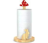 Paper Towel Holder, Mushroom Cottagecore Decor Kitchen Paper Roll Stand, Rustic Countertop Towel Dispenser Wooden, Farmhouse Cute Paper Hanger Rack with Whimsical Animal-Inspired Design