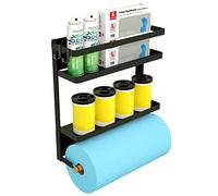 Paper Towel Holder with Shelf, 2-in-1 Magnetic Shelf, Heavy Duty Rustic Paper Towel Holder with 2 Removable Hooks, Tissue Holder for Tool Shed, Garage, Workbench, Kitchen, Craft Room, or Laundry Room