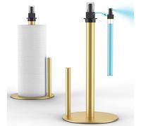 Paper Towel Holder with Spray Bottle, Countertop Paper Towels Dispenser Stand with Sprayer Inside Center, One Hand Tear Stainless Steel Paper Towel Holder Stand with Base for Kitchen (Gold)