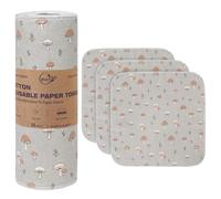 Paper Towels Washable Roll: 25Pack Cotton Cloth Paper Towels 11.8x11.8In Absorbent Soft Flannel Paperless Towels (Mushroom)