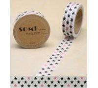Paper Washi Tape Little Pink Black Stars Design 10m x 1.5 cm