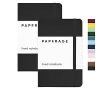 PAPERAGE 2-Pack Pocket Notebook Journal Notepad Small, College Ruled, 3.7 x 5.6, Hard Cover Mini Journal, 100 GSM Thick Paper, Inner Pocket (Black Lined)